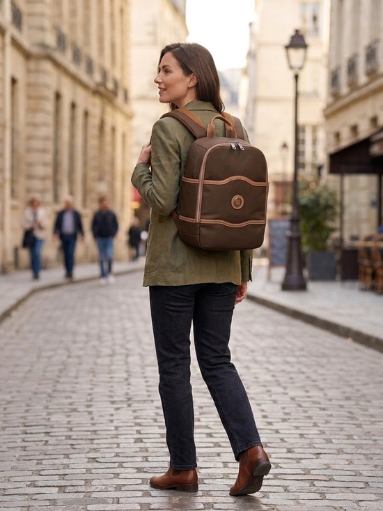 Delsey Paris Handbags - DELSEY Paris Chatelet Brown Travel Laptop Backpack Luggage Pass-Through + Pouch